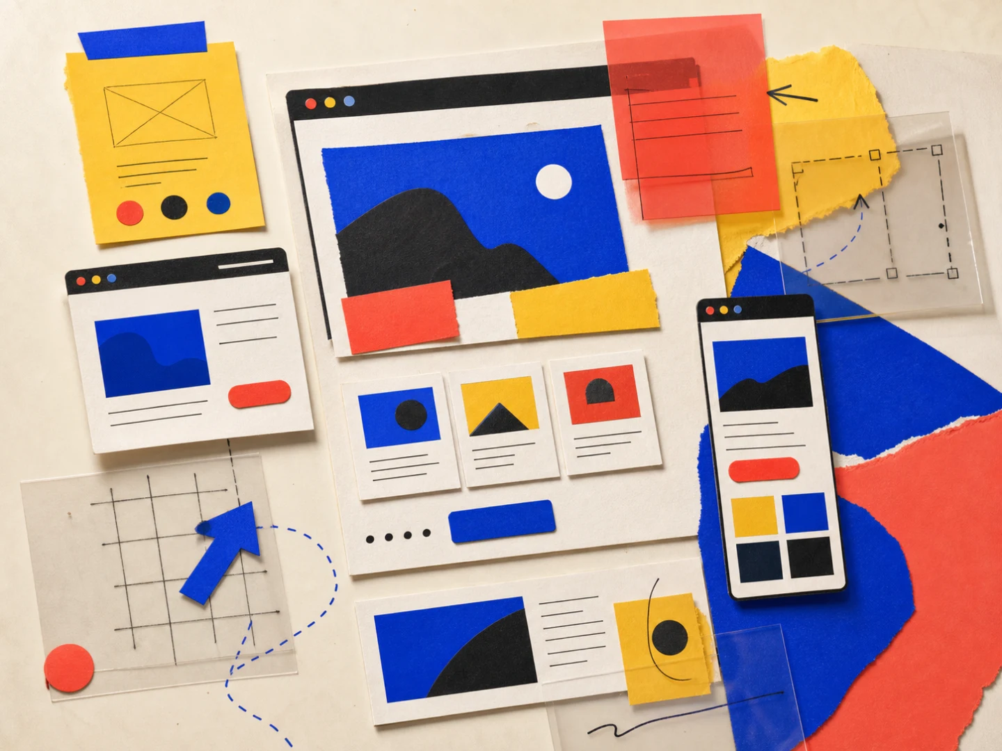 Tactile collage of responsive website and landing page layouts